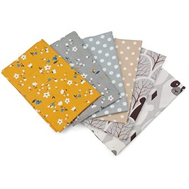 6 x Patchwork Cotton Fabrics 50 x 40 cm Floral Pattern with Flowers and Leaves Colourful in Blue and Grey Tones