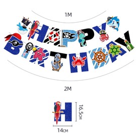 Piraten-Party-Dekorationsset, Happy Birthday Piraten-Themen-Partyzubehör beinhaltet Piraten-Hai-Happy Birthday-Banner, Kuchen-Cupcake-Topper für Kinder, Jungen, Erwachsene, Geburtstagsparty-Zubehör