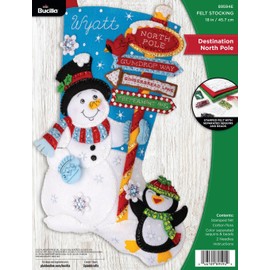 Bucilla, Destination North Pole, Felt Applique 18" Stocking Making Kit, Perfect for Holiday DIY Arts and Crafts, 89594E