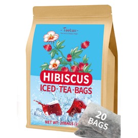 TeeLux Hibiscus Iced Tea, Family Sized Hibiscus Tea Bags, Natural Hibiscus Flowers Herbal Tea, Refreshing Tart Flavor, Caffeine Free, 20 Count
