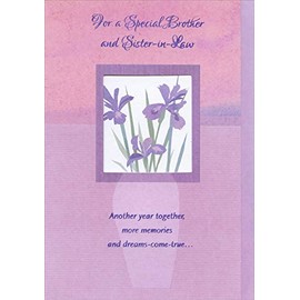 Designer Greetings Another Year Together: Purple Flowers in Die Cut Window Short Fold Wedding Anniversary Congratulations Card for Brother and Sister-in-Law