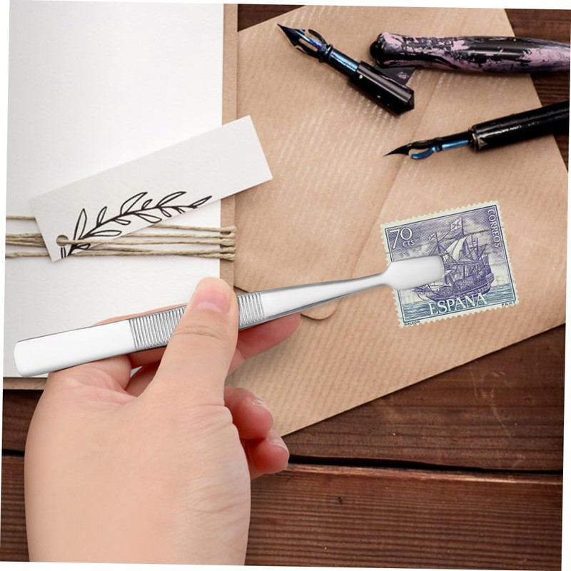 TEHAUX 3pcs Precision Stainless Steel Tweezers Flat Tweezers for Stamp