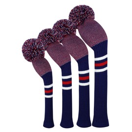 Scott Edward Knitted Golf Headgear, 4 Pieces, Handmade, Suitable for Drivers and Fairway Woods, with a Long Neck Pom Pom Golf Club Headgear Set