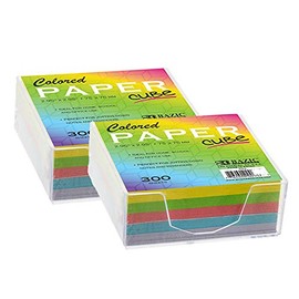 BAZIC Color Paper Cube w/Durable Tray, 3" X 3" 300 Count/Pack, Mini Memo Papers Pads Note Paper Reminders (Non Sticky), Assorted Colors, 2-Pack