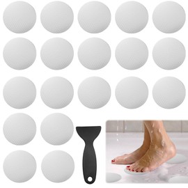 Coufce 24 PCS Bathtub Non Slip Stickers White Adhesive Decals Round Shape Anti Slip Shower Stickers Bath Non Slip Stickers for Floor Bathroom Stairs Ladders with Scraper