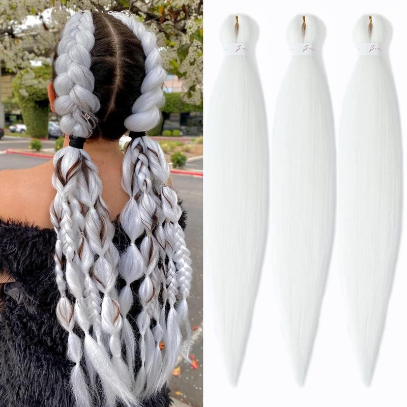 White Braiding Hair Pre Stretched 26 Inch 3 Packs Yaki