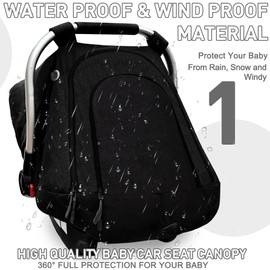 Baby Car Seat Cover for Babies,Waterproof Baby Car Seat Cover for Boys & Girls,Infant Car Seat Cover Canopy for Girls,Windproof Car Seat Canopy for Boys, Keeps Babies Warm and Cozy (Black)