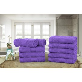 Ample Decor Face Towels Set of 10 600 GSM 30 X 30 CM 100% Cotton, Premium Wash Cloths Quick Drying Soft Absorbent Thick Fingertip Towels, Flannels for Spa, Bathroom, Gym, Daily Use, Purple