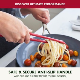 GreenPan Silicone Tong, Cooking Grilling Serving, Salad, Kitchen Utensil, Flexible Rubber Nonstick Cookware, Rigid Steel Core, Heat-Resistant, Anti-Slip Handle, BPA-Free, Dishwasher Safe, Red