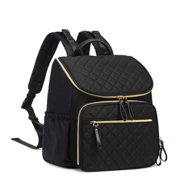 LORADI Large Capacity Diaper Bag Backpack with Storller Clips, Lightweight Water-Resistant Travel Backpack with Anti-Theft Pocket, Black-Gold