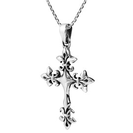 AeraVida Avant Garde Lily Flower Cross .925 Sterling Silver Pendant Necklace for Women | Pendant Necklace for Women | Silver Pendant Necklace