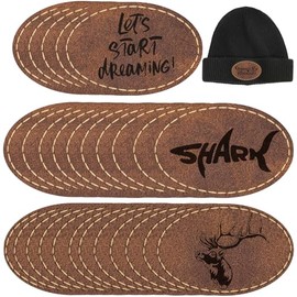 50 Pack Blank Leatherette Hat Patch with Adhesive, Oval Laserable Leatherette Patch, Faux Leather Patches for Hats Custom Fabric Repair Sew Laser Supplies (Chestnut, 3 x 2 Inches)