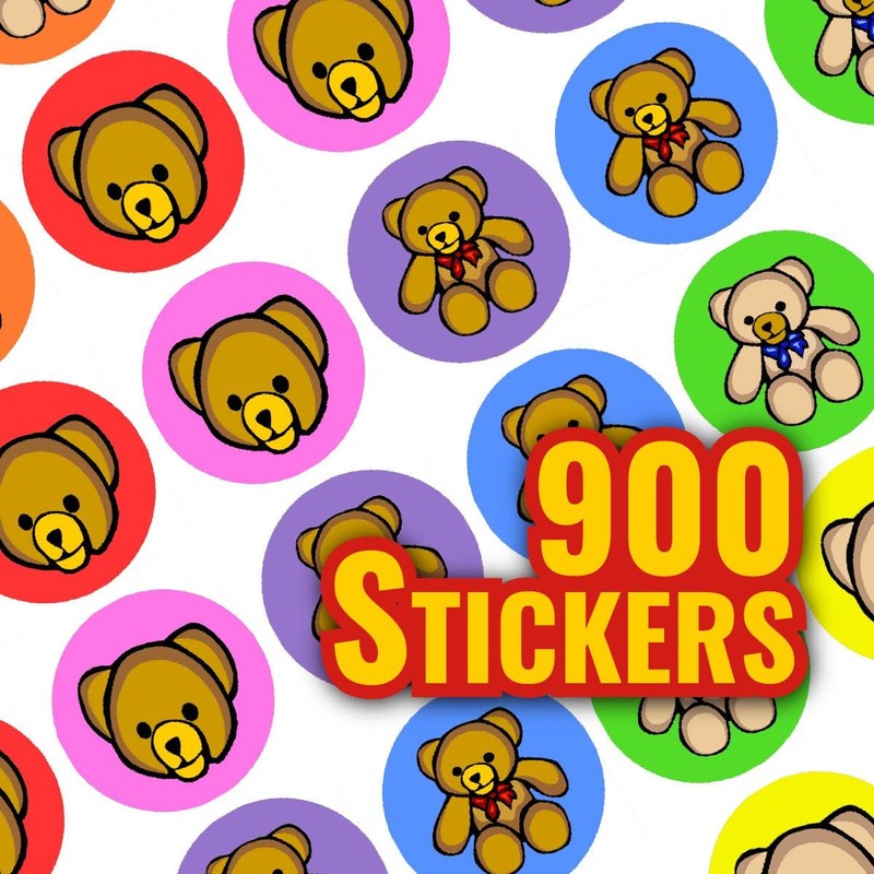 900 Colourful Teddy Bears Mini Dot 10mm Spot Reward Stickers