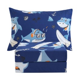 JSD Blue Shark Surfing Kids Sheet Set Twin Size, 3 Piece Nautical Printed Microfiber Sheets Deep Pocket