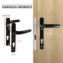 SWAWIS 2 Pairs of Door Handles 92 mm, Door Handle Set Black with Mounting Accessories, Aluminium Door Handle, Total Length 210 mm for Front Doors, Exterior Doors, Interior Doors, Patio Doors