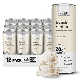 Slate Leche - Batido De Leche Alto En Proteína - Vainilla Francesa - Sin Lactosa, 20G De Proteína, 1G De Azúcar, 100 Calorías, 1G De Carbohidratos Netos, Sin Azúcar Agregado - Natural, Incre