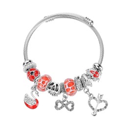 VICTLOV Silver Plated Charm friendship Bracelets for girls,Stainless Steel Bangle bracelets with jewelry box, Adjustable Girls Women Jewelry Suitable for holiday party gifts