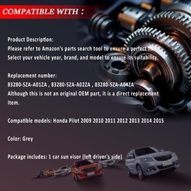 YINAVAGAD 83280-SZA-A01ZA Driver Left Side Sun Visor for Honda Pilot 2009 2010 2011 2012 2013 2014 2015, Gray Sunvisor Replaces 83280SZAA01ZA 83280-SZA-A02ZA 83280-SZA-A04ZA