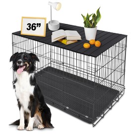 Petmystify Dog Crate Topper with Magnets for 36 Inch Crate - Aluminum Foldable Dog Kennel Topper Decorative Storage Pet Crate Table Black (Only Topper)