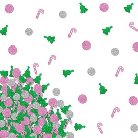 Christmas Tree Confetti, Pink Giltter Cane Candy Table Confetti, Merry Christmas Paper Confetti for Holiday, Christmas Holiday/New Year Party Table Decoration