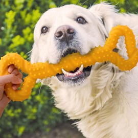 Bone Shaped Chew Toy, for Aggressive Chewers, Indestructible Teething Bone for Puppies & Adult Dogs, Dental Health Toy for Teeth Cleaning & Gum Relief (Yellow)