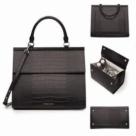 Modern Picnic Vegan Leather Large Lunch Bag for Women, Cooler Lunch Bag for Girls, Easily Wipeable, Adjustable Shoulder Strap, Women’s Lunch Bags for Work/Office/Outdoor, Black As Seen on Shark Tank