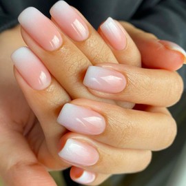 Ceboic 48Pcs Press on Nails Medium Coffin, French Tip Fake Nails Red Black Gradient White Pink False Nails Set, Artificial Full Cover Acrylic Stick on Nails for Women Girls Nails Art 2 Packs