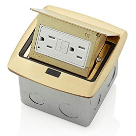 Leviton PFGF1-BR Pop-Up Floor Box with 15 Amp, Tamper-Resistant Self-Test GFCI Outlet, Brass