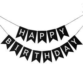 Happy Birthday Banner, Happy Birthday Bunting, HSC Black Banner, Black With White Letters, Swallowtail Bunting Flag, Indoor Outdoor Party Supplies (13 Pieces)