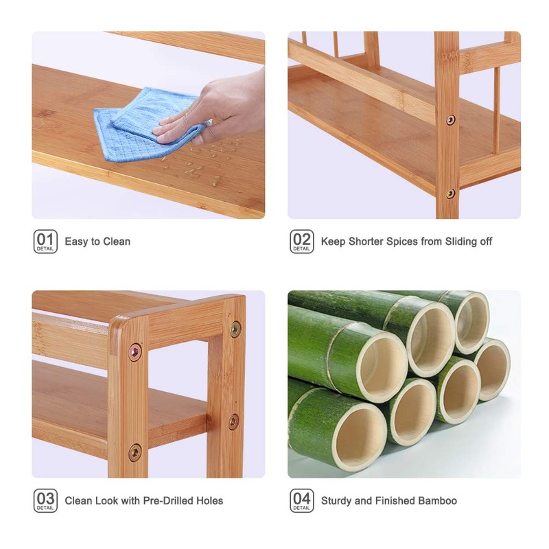 Ufine 2 Tier Bamboo Spice Rack Organizer Kitchen Countertop Storage