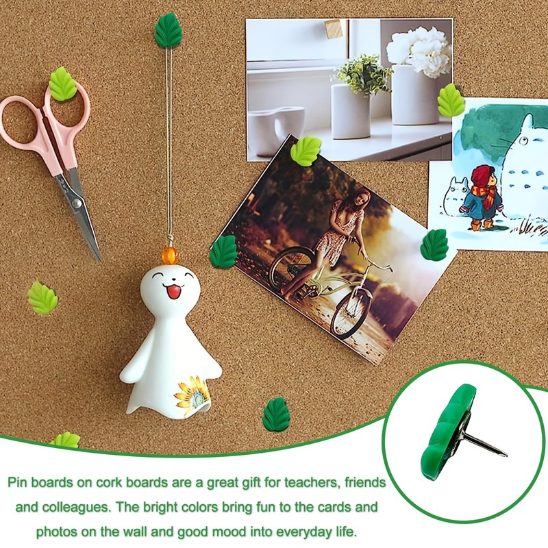 Leaves Push Pins, 50 Pcs Green Leaf Thumb Tacks Decorative