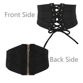 Jurxy Women's Lace Wide Waist Band Belt Women Bandage Elasticity Girdle Wrap Obi Style Boho Corset Waist Belts – Black