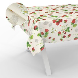 ANRO Oilcloth Tablecloth, Washable, Oilcloth, Garden Tablecloth, Outdoor, Indoor, 200 x 140 cm, Cut Edge, Strawberries