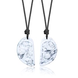 COAI Partner Necklace Made of Gemstones Dragon and Phoenix Engraved Pendant, howlite, Howlite