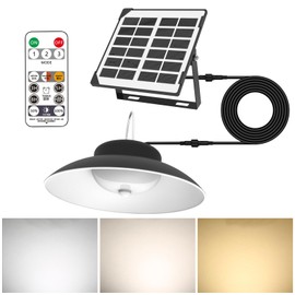 LEKEFETO Solar Pendant Light with Motion Sensor, Solar Pendant Lamp with Remote Control & 5 m Cable, 3 Colour Temperatures & 3 Modes, IP65 Waterproof, Solar Lights, Pendant Light, for Gazebos, Garage