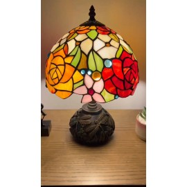 Enjoy Decor Lamps Tiffany Style Mini Table Lamp Rose Flowers Stained Glass LED Bulb Included 14"H