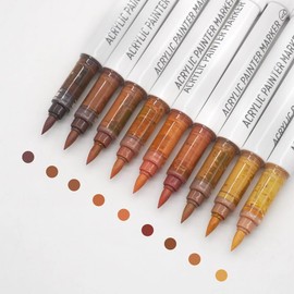 Yolaka Water Based Acrylic Paint Markers, 9 Colors Acrylic Paint Pens Set with Soft Brush Tip, Marker Pen for Rock Painting, Egg, Wood, Glass, Paper, Acrylic Painter Ink (Dark Skin Series)