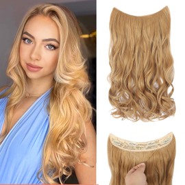 EBENK 4PCS Clip In Hair Extensions 20 Inch - Long Wavy Secret Hairpiece with Adjustable Transparent Wire, Secure Clips, Hair Pieces for Women 26(Golden Blonde)