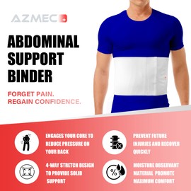 Azmec Large Abdominal Binder for Lower Waist and Back Support, Abdominal Binder Post-surgery, Lower Waist Belt, Stomach Compression for Women and Men (Fits 33-40 inches)