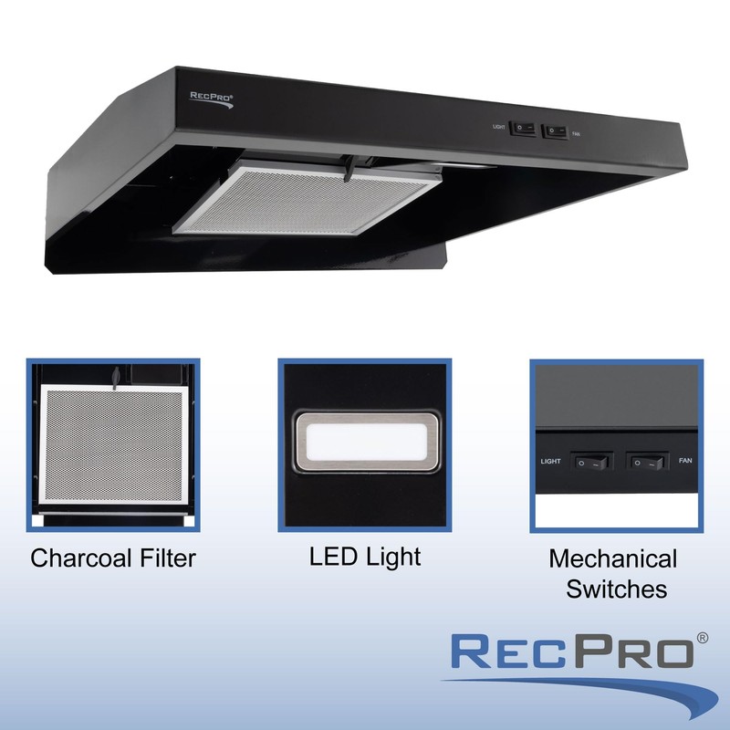 RecPro RV Stove Range Hood Vent | 22" Black |