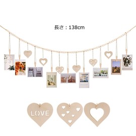siawadeky Photo Garland, Wall Hanging, 2 Types, Photo Display, Wood Bead Photo Storage, Clip Included, Photo String, Photo Holder, Wooden Photo Garland, Photo Decoration, Background Wall Decor,