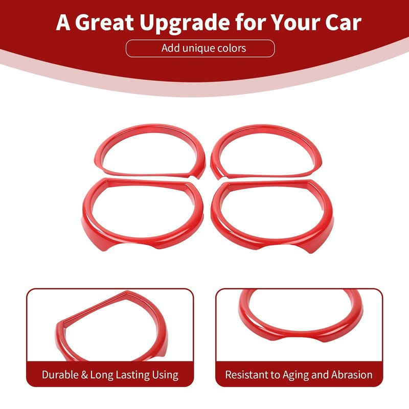 PDKLIN for Challenger Headlight Bezel Cover Trim Ring Red for
