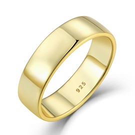 STARCHENIE Solid 925 Sterling Silver Gold Ring for Men & Women 6mm High Polish Wedding Band Size 12