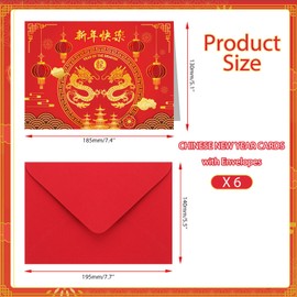 HOWAF 6pcs Chinese New Year Cards 2024, Happy Chinese New Year Card Year of the Dragon 2024 Cards Spring Festival Good Luck Greeting Cards with Envelopes for Lunar New Year Chinese New Year Gifts
