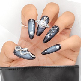 Sethaxy Mine-Based Nail Tip, Long Almond, Gradient, Press-On Nail, Pearl, 3D Shape, Mass Production Type, Simple, Faux-Nail, Rhinestones, Popular, Fake Nails, Crystal, Stylish, Self Nail Point, 10