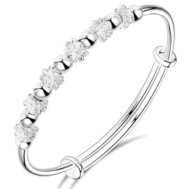 LLMSIX Silver Fidget Bracelet Spinner Bead Bangle Bracelet Adjustable Size Anxiety Bracelet Relive Stress Bracelet Silver Plated Silver Jewelry with Open Design for Women Girls Gift, 5.4cm/2.13inch in