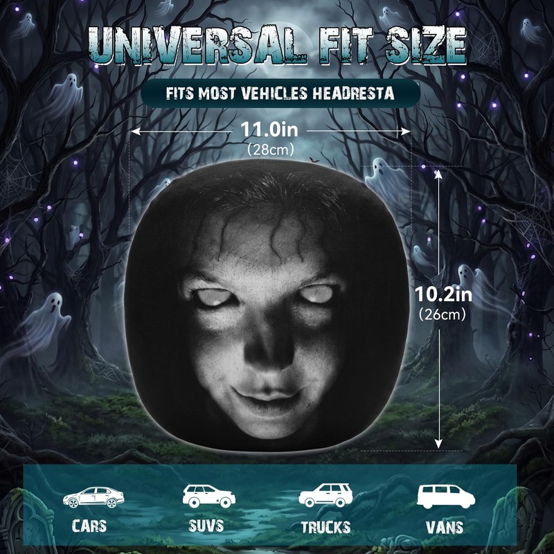 4 PCS Ghost Face Headrest Covers,Scary Headrest Covers for Cars