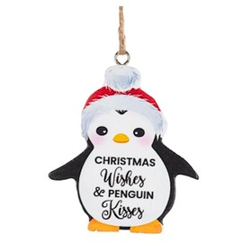 The Bridge Collection Santa Penguin with Christmas Wishes & Penguin Kisses Ornament - Festive Penguin Christmas Tree Ornaments - Penguin Ornament - Zoo Animal