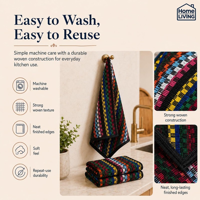 Home and Living Tea Towels for Kitchen,100% Cotton, Pack of