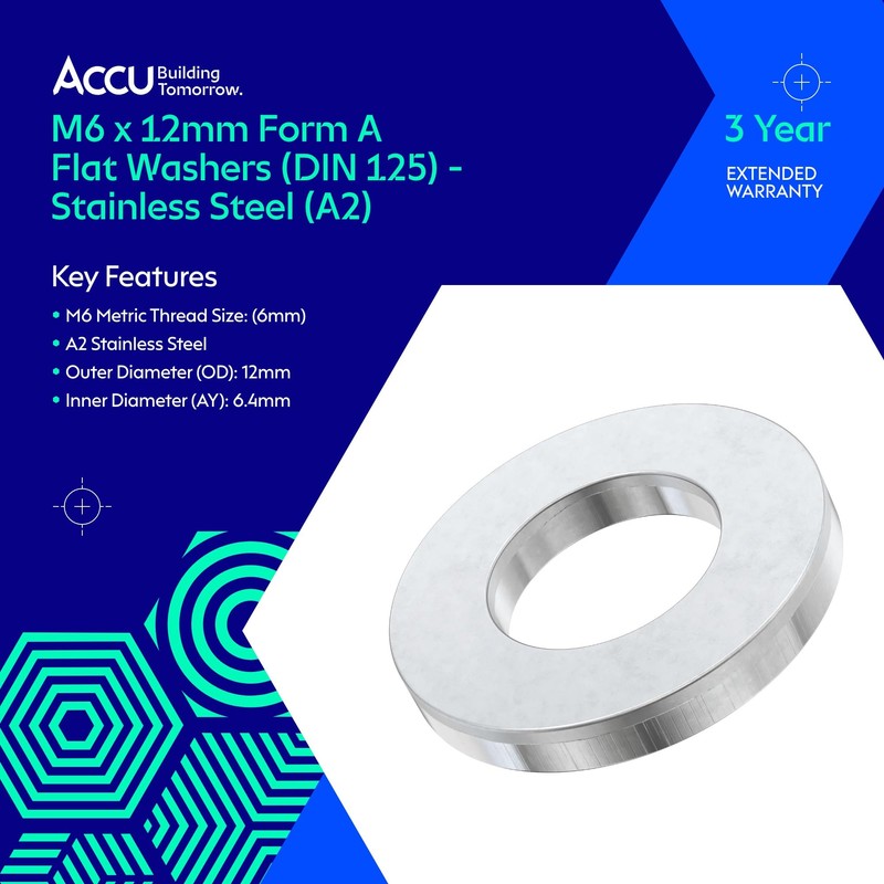 Accu - M6 x 12mm Form A Flat Washers (DIN